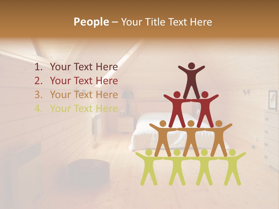 A Bedroom With Wooden Walls And A White Bed PowerPoint Template