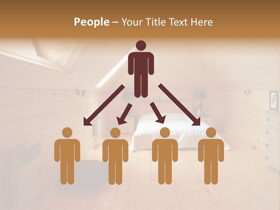 A Bedroom With Wooden Walls And A White Bed PowerPoint Template