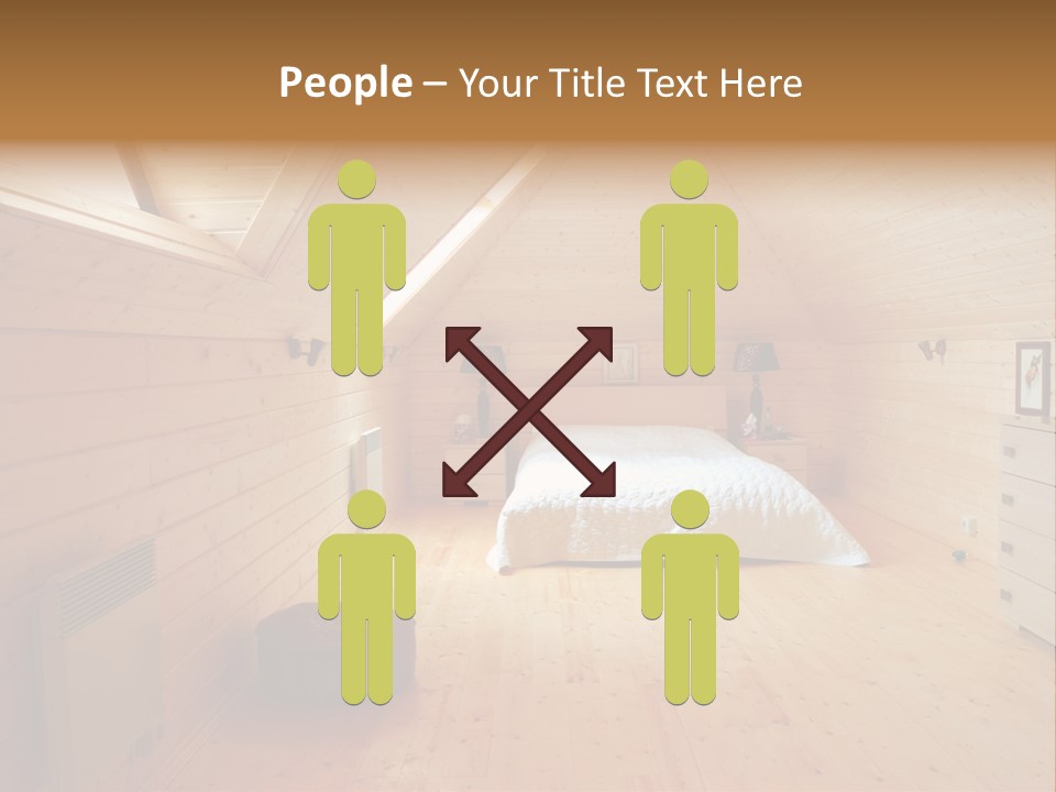 A Bedroom With Wooden Walls And A White Bed PowerPoint Template