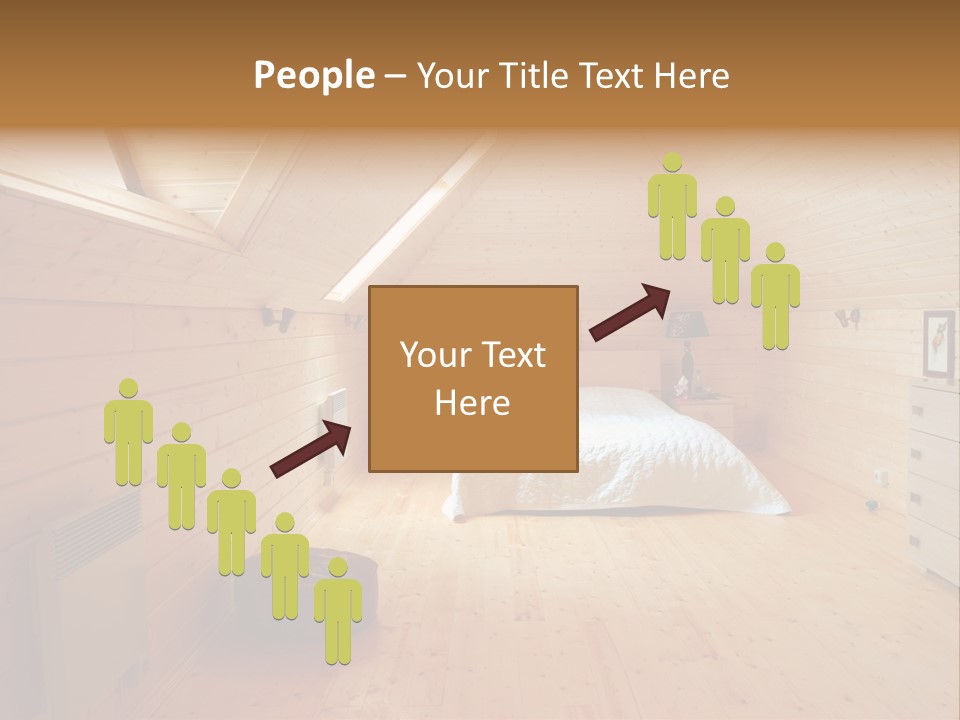 A Bedroom With Wooden Walls And A White Bed PowerPoint Template