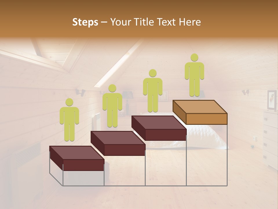 A Bedroom With Wooden Walls And A White Bed PowerPoint Template