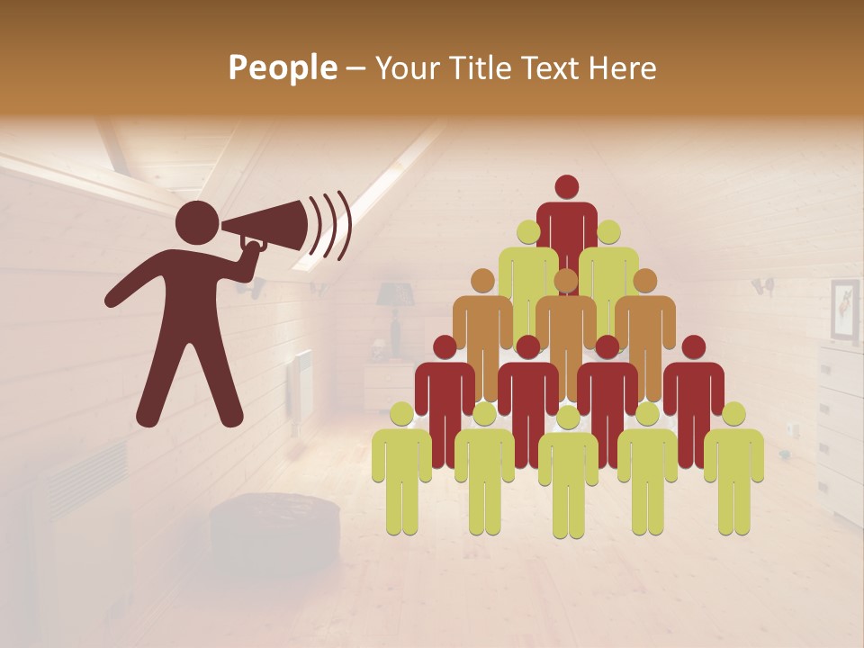 A Bedroom With Wooden Walls And A White Bed PowerPoint Template