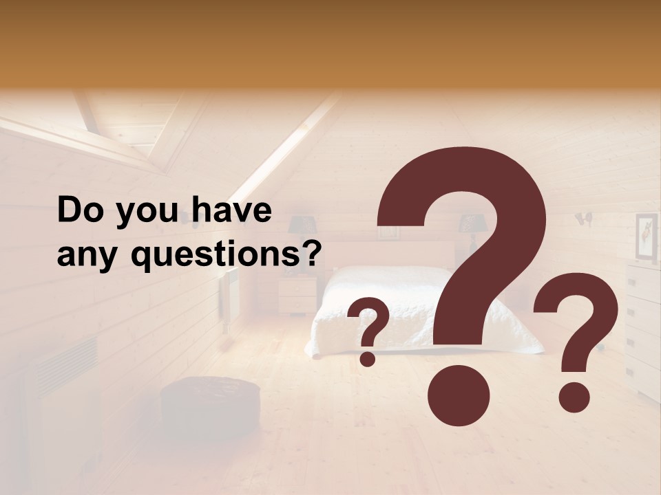 A Bedroom With Wooden Walls And A White Bed PowerPoint Template