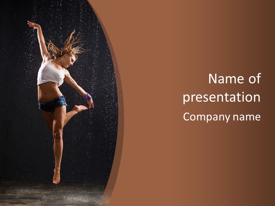 A Woman Jumping In The Air In The Rain PowerPoint Template