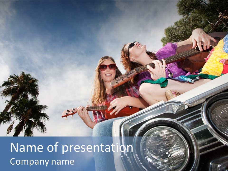 A Couple Of People That Are Sitting In The Back Of A Car PowerPoint Template