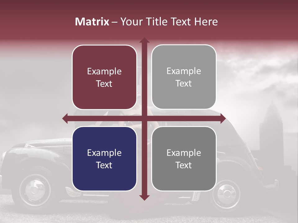 A Woman In A Red Dress Standing Next To A Car With An Umbrella PowerPoint Template