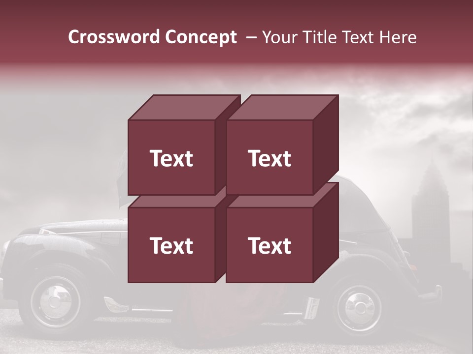 A Woman In A Red Dress Standing Next To A Car With An Umbrella PowerPoint Template