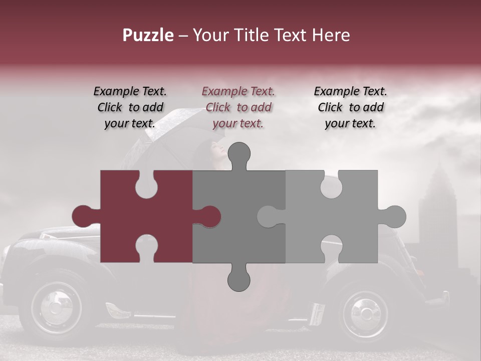 A Woman In A Red Dress Standing Next To A Car With An Umbrella PowerPoint Template