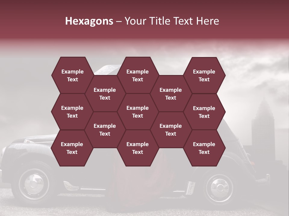 A Woman In A Red Dress Standing Next To A Car With An Umbrella PowerPoint Template