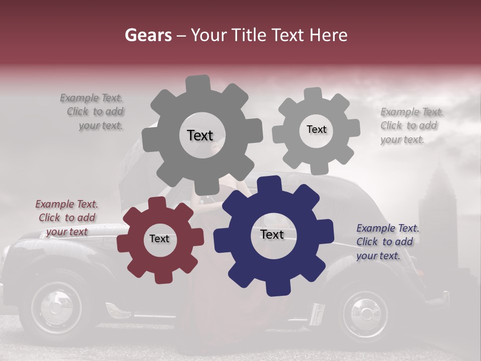 A Woman In A Red Dress Standing Next To A Car With An Umbrella PowerPoint Template