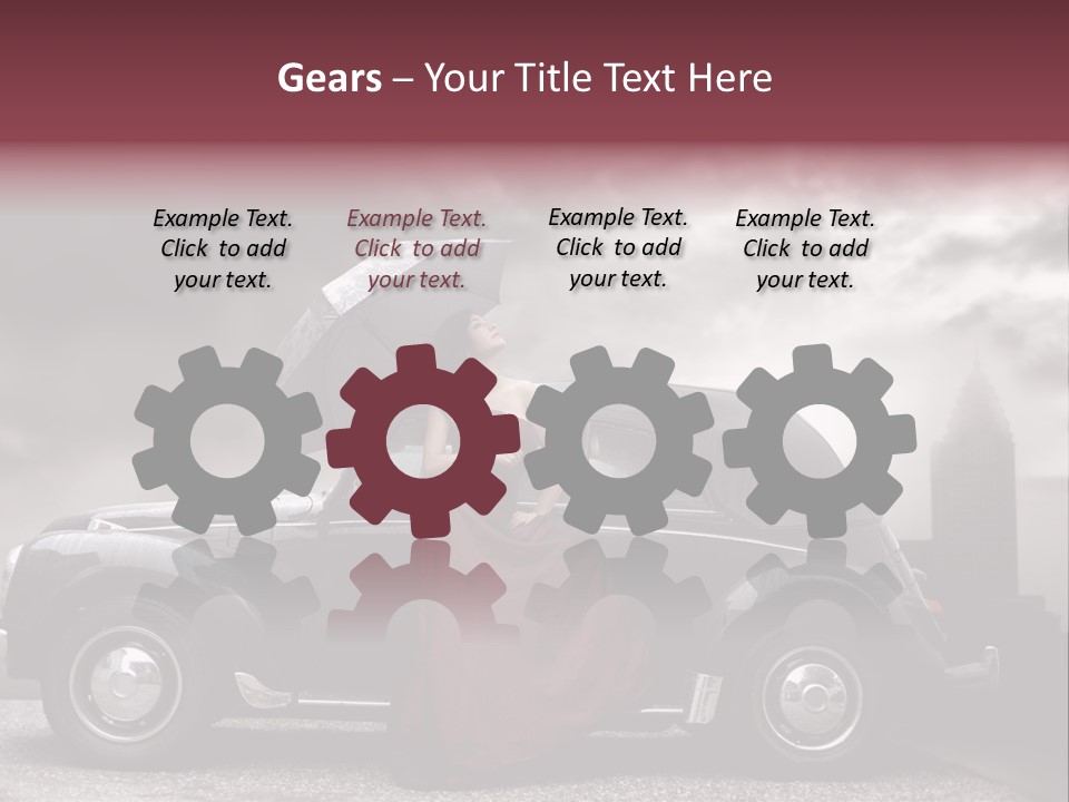 A Woman In A Red Dress Standing Next To A Car With An Umbrella PowerPoint Template