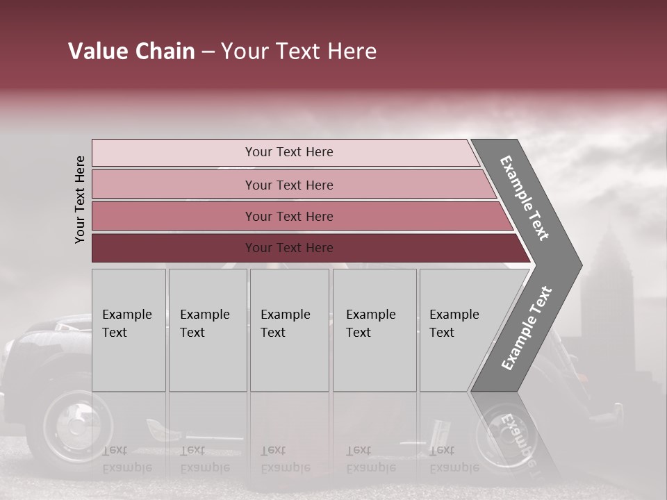 A Woman In A Red Dress Standing Next To A Car With An Umbrella PowerPoint Template