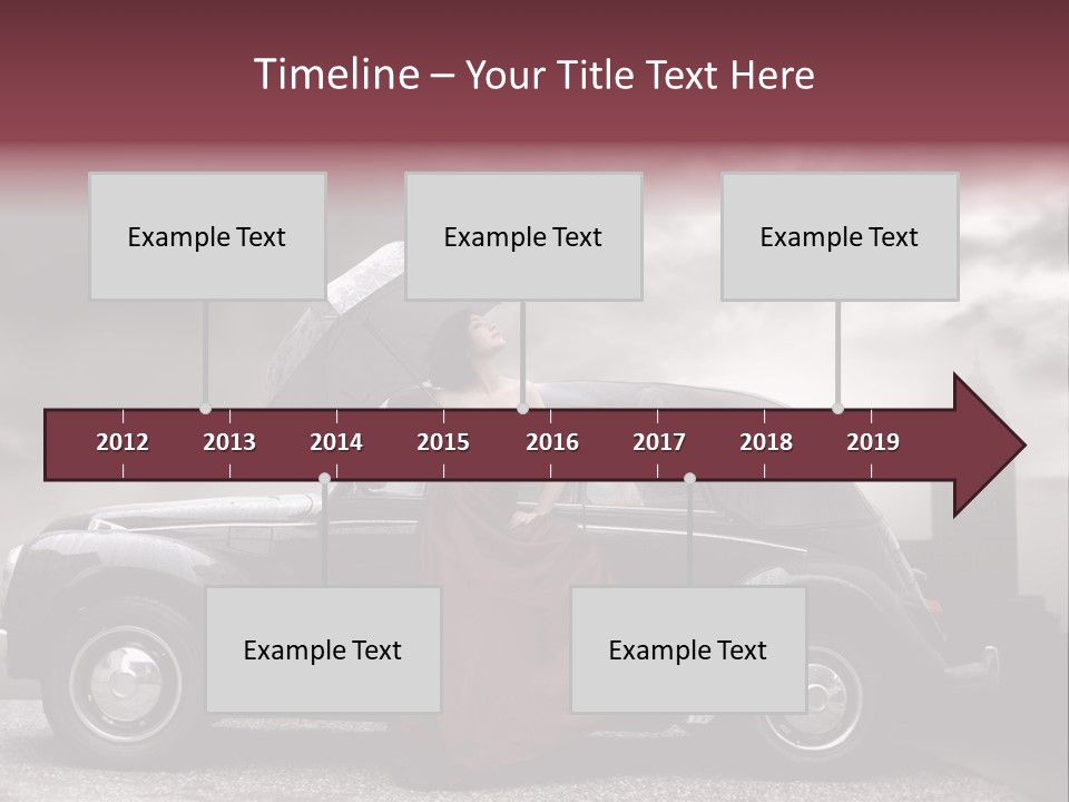 A Woman In A Red Dress Standing Next To A Car With An Umbrella PowerPoint Template