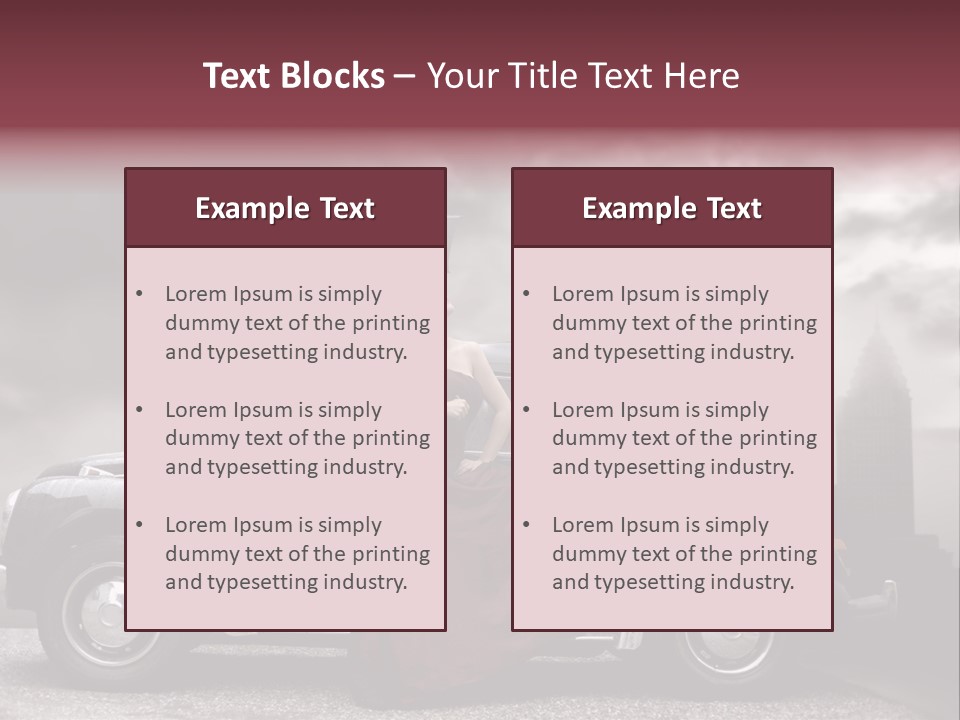 A Woman In A Red Dress Standing Next To A Car With An Umbrella PowerPoint Template