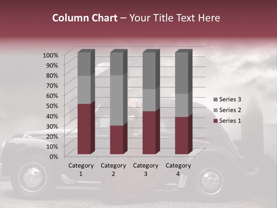 A Woman In A Red Dress Standing Next To A Car With An Umbrella PowerPoint Template