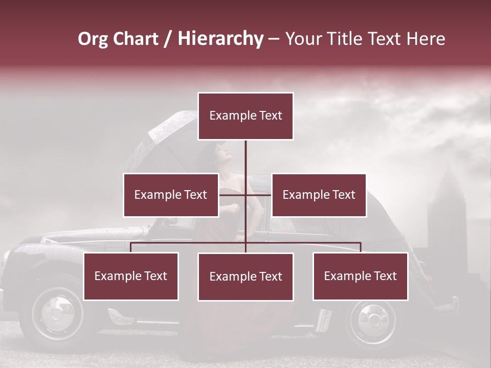 A Woman In A Red Dress Standing Next To A Car With An Umbrella PowerPoint Template