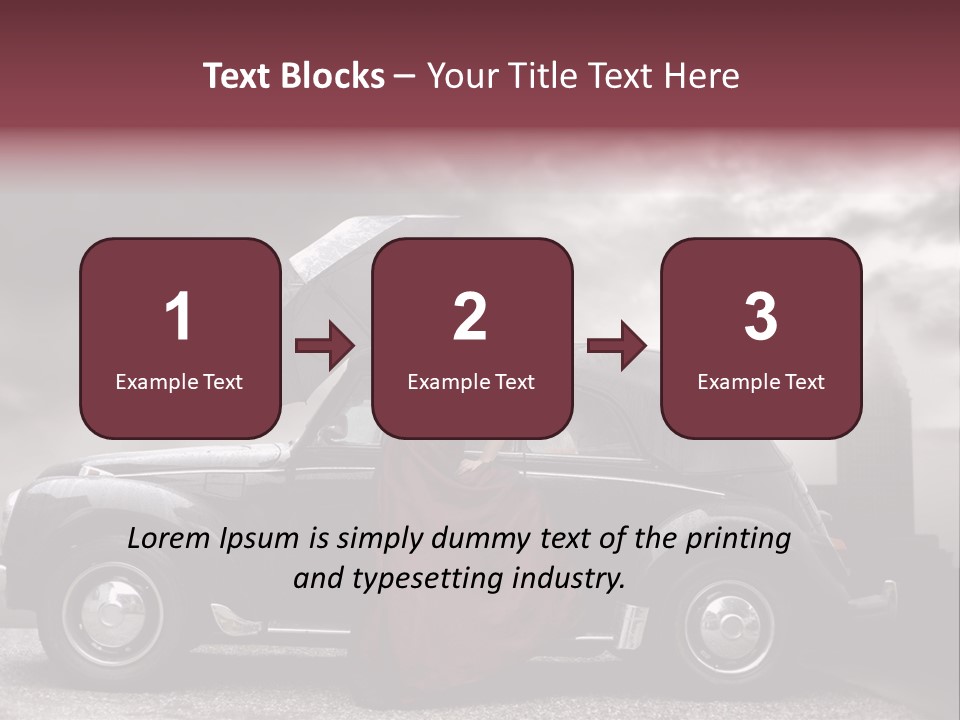 A Woman In A Red Dress Standing Next To A Car With An Umbrella PowerPoint Template