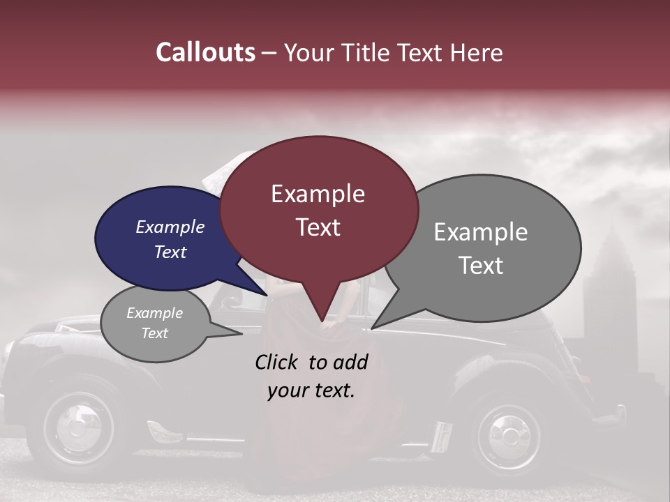 A Woman In A Red Dress Standing Next To A Car With An Umbrella PowerPoint Template