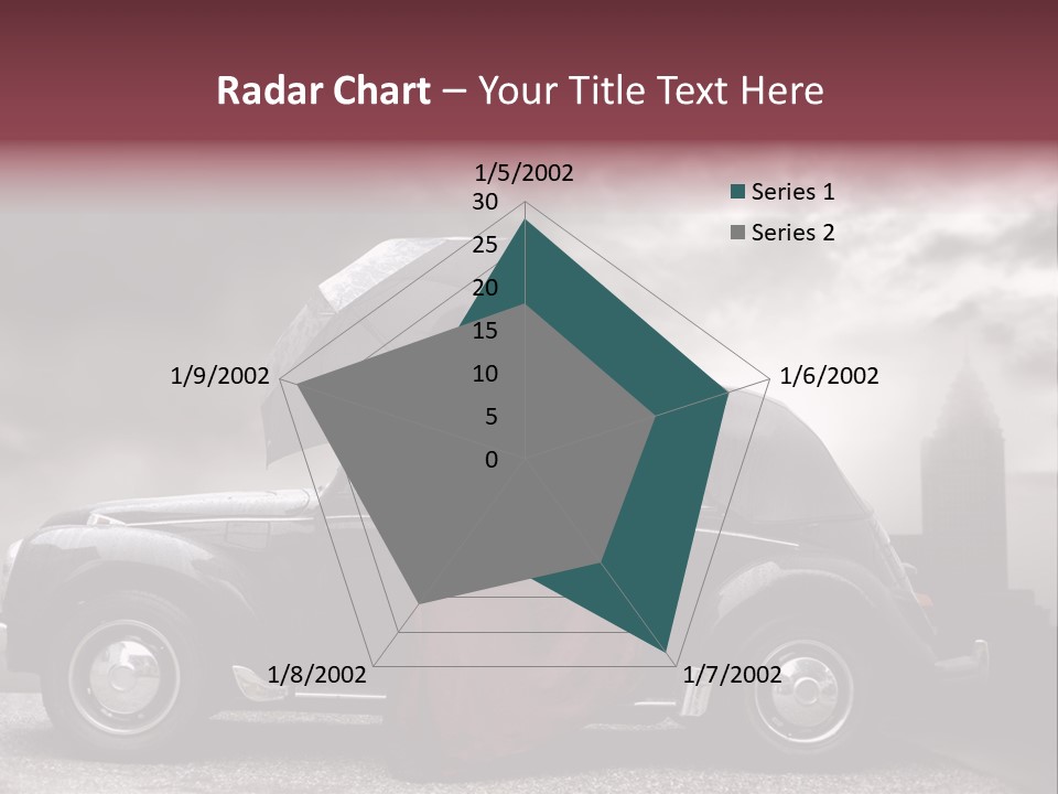 A Woman In A Red Dress Standing Next To A Car With An Umbrella PowerPoint Template