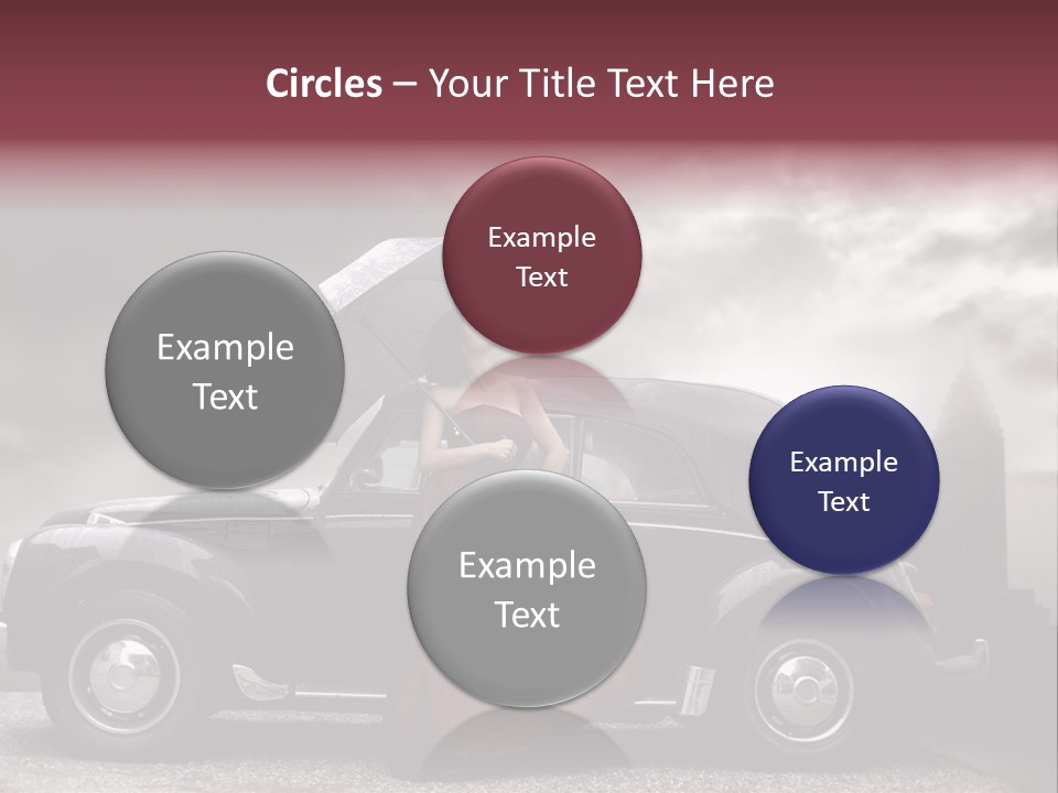 A Woman In A Red Dress Standing Next To A Car With An Umbrella PowerPoint Template