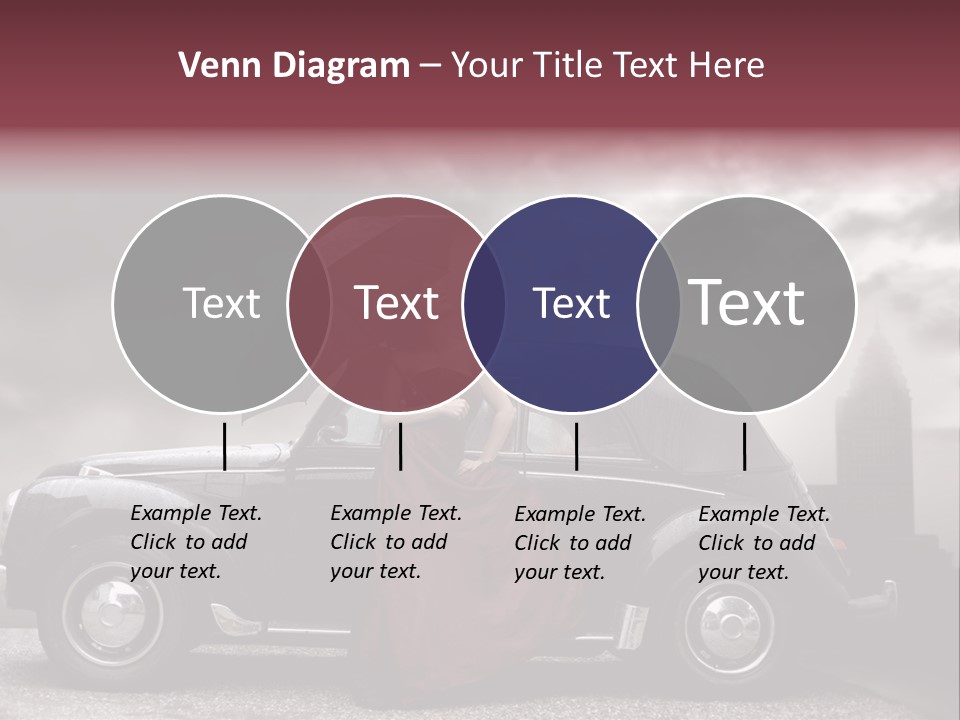 A Woman In A Red Dress Standing Next To A Car With An Umbrella PowerPoint Template