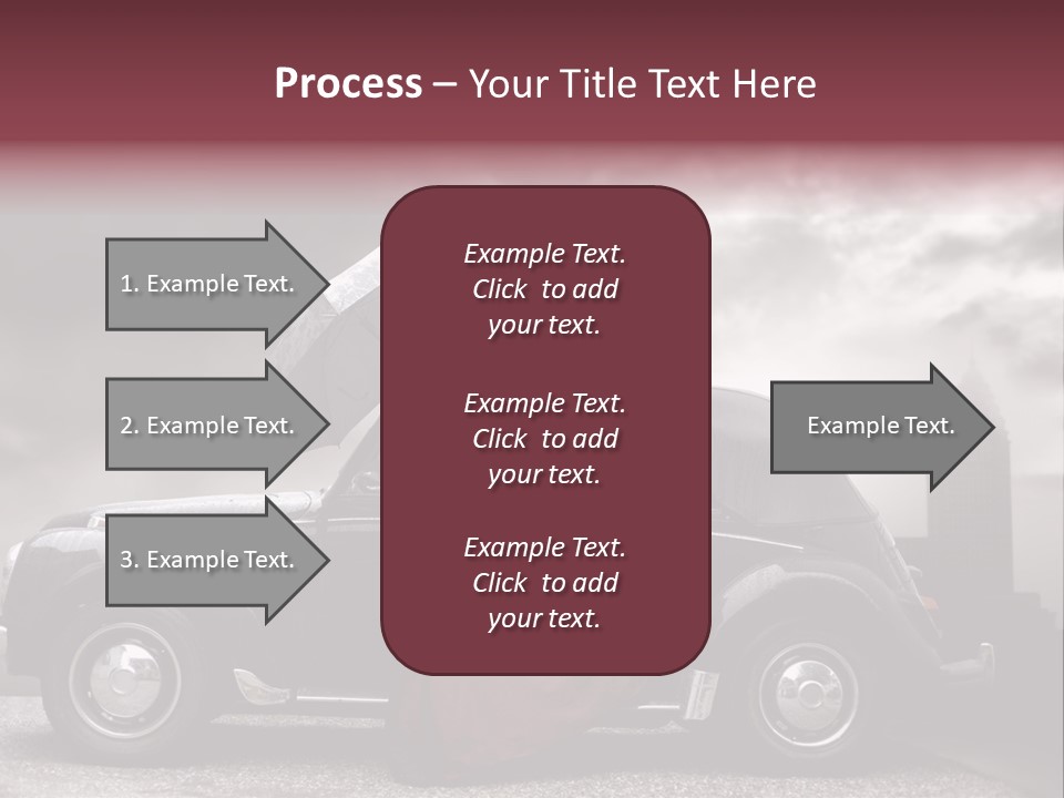 A Woman In A Red Dress Standing Next To A Car With An Umbrella PowerPoint Template