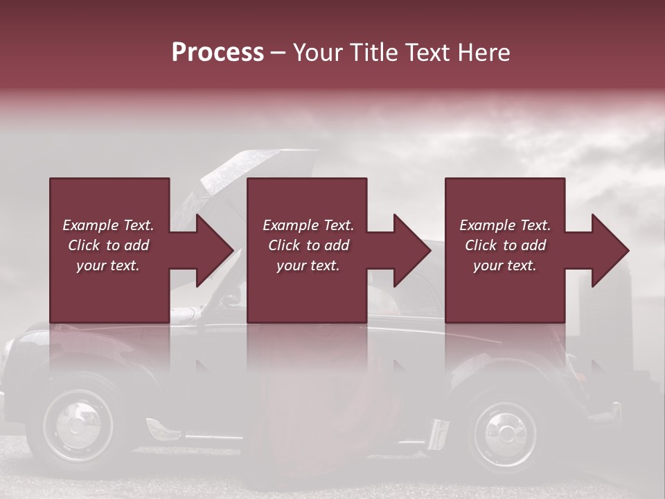 A Woman In A Red Dress Standing Next To A Car With An Umbrella PowerPoint Template