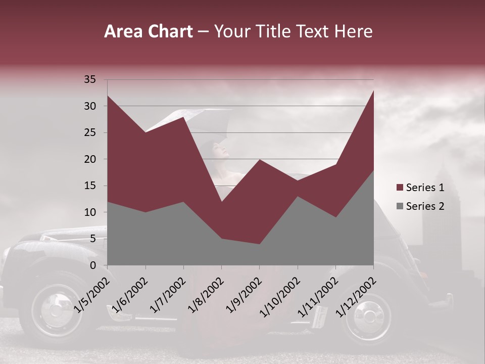 A Woman In A Red Dress Standing Next To A Car With An Umbrella PowerPoint Template