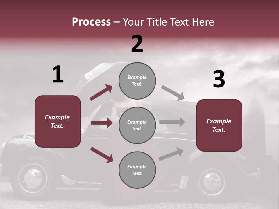 A Woman In A Red Dress Standing Next To A Car With An Umbrella PowerPoint Template