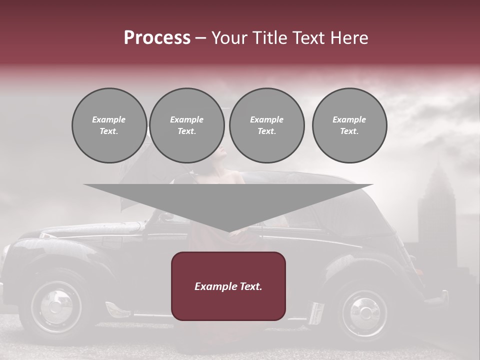 A Woman In A Red Dress Standing Next To A Car With An Umbrella PowerPoint Template