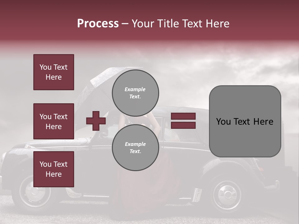 A Woman In A Red Dress Standing Next To A Car With An Umbrella PowerPoint Template