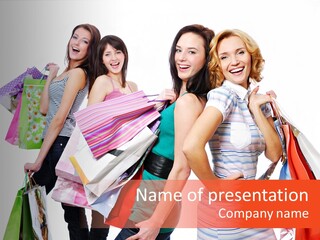 Bag Girls Caucasian PowerPoint Template