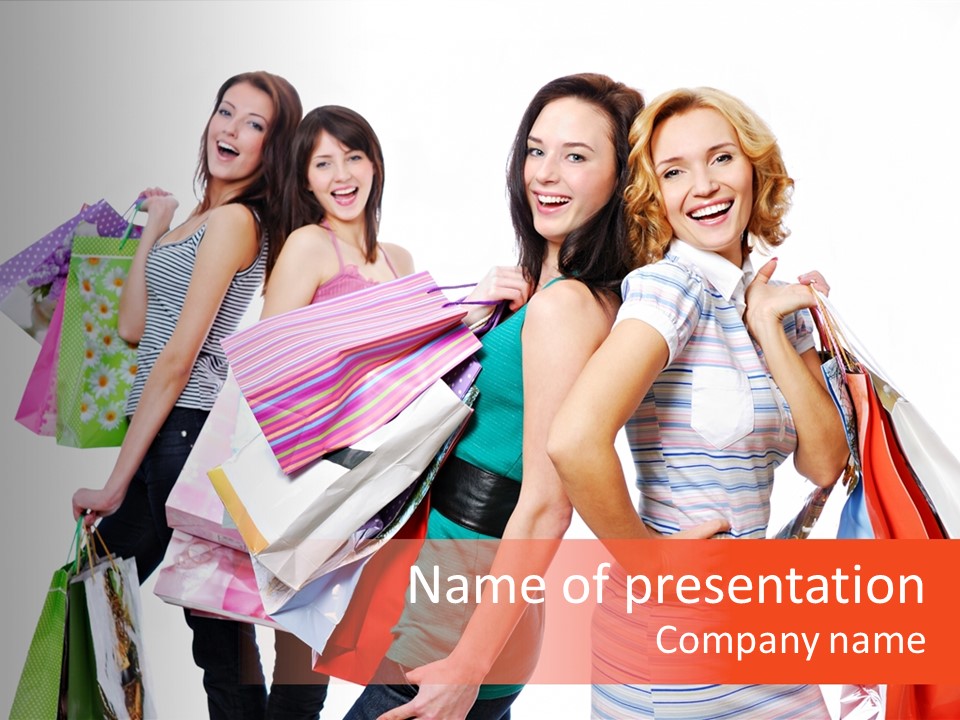 Bag Girls Caucasian PowerPoint Template