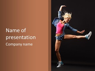 A Woman In A Pink Shirt Is Dancing PowerPoint Template