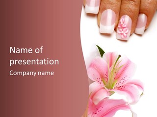 A Woman's Nails With Pink Flowers On Them PowerPoint Template