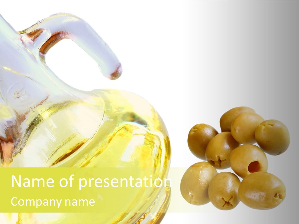 A Bottle Of Olive Oil Next To Some Olives PowerPoint Template