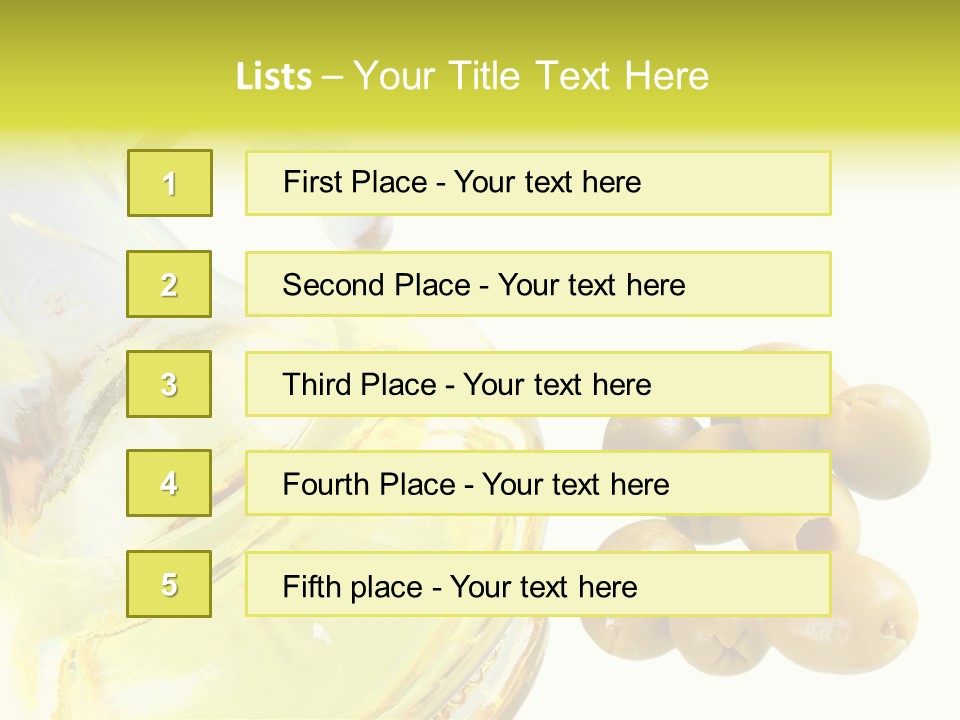 A Bottle Of Olive Oil Next To Some Olives PowerPoint Template