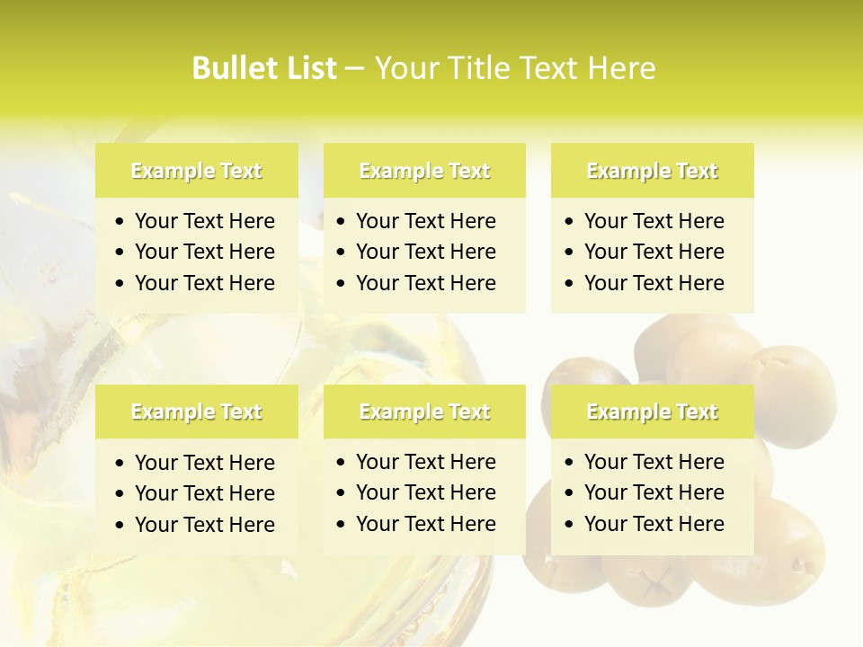A Bottle Of Olive Oil Next To Some Olives PowerPoint Template