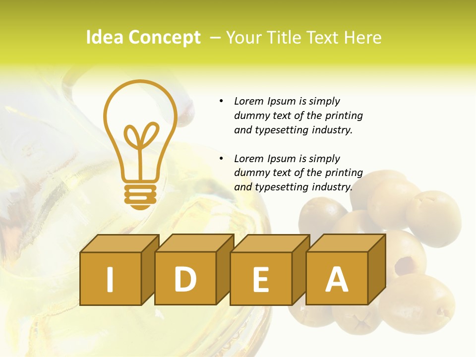 A Bottle Of Olive Oil Next To Some Olives PowerPoint Template