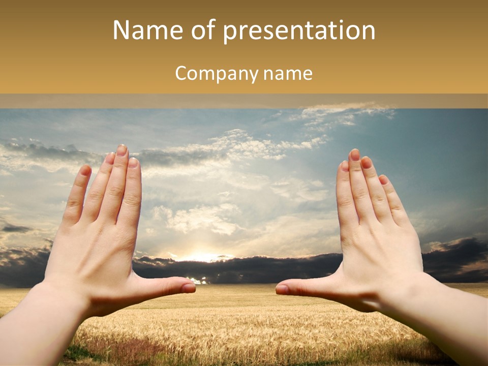 A Person Holding Their Hands Out In Front Of A Field PowerPoint Template