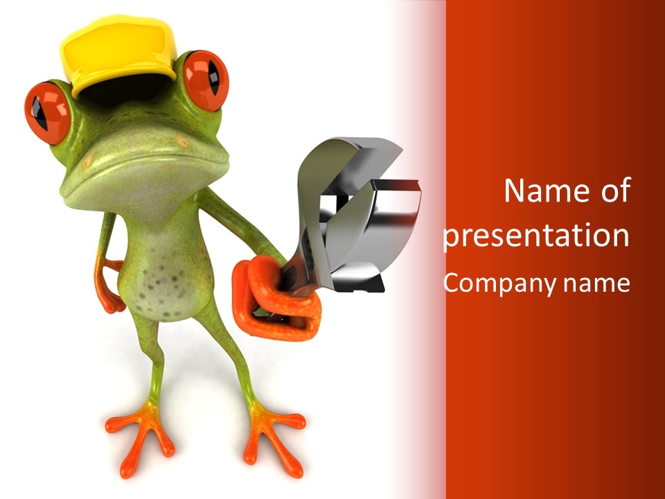 A Frog Holding A Wrench And A Wrench In His Hand PowerPoint Template