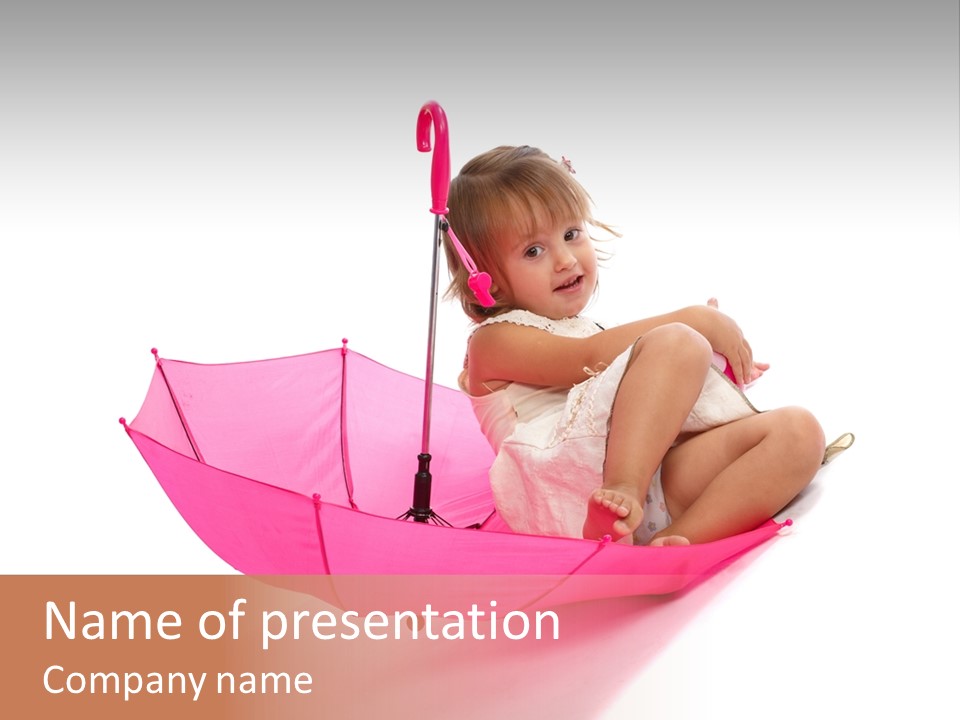 Umbrella Girl Baby PowerPoint Template