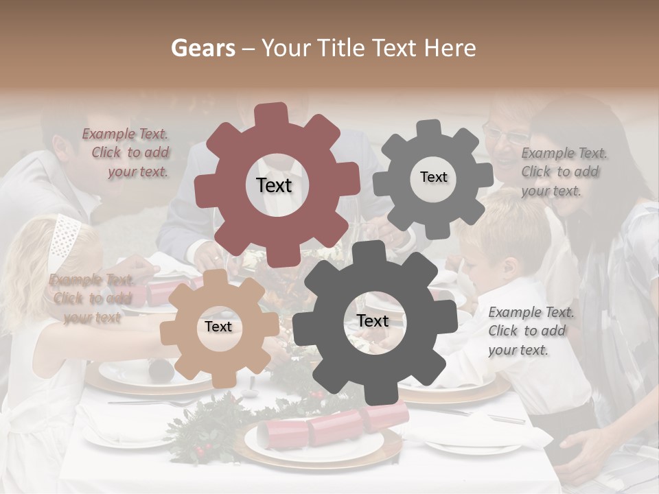 A Group Of People Sitting Around A Table With Food PowerPoint Template