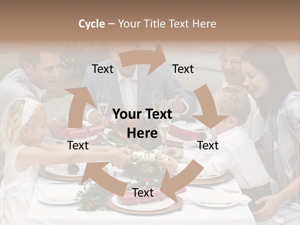 A Group Of People Sitting Around A Table With Food PowerPoint Template