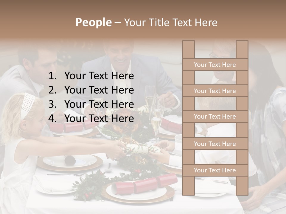 A Group Of People Sitting Around A Table With Food PowerPoint Template