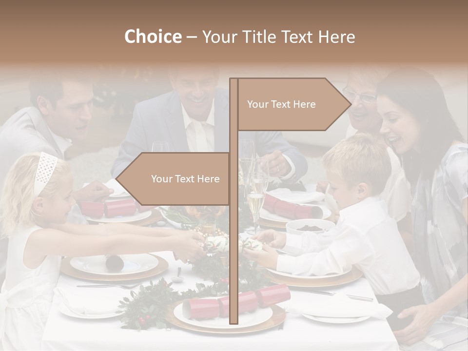 A Group Of People Sitting Around A Table With Food PowerPoint Template