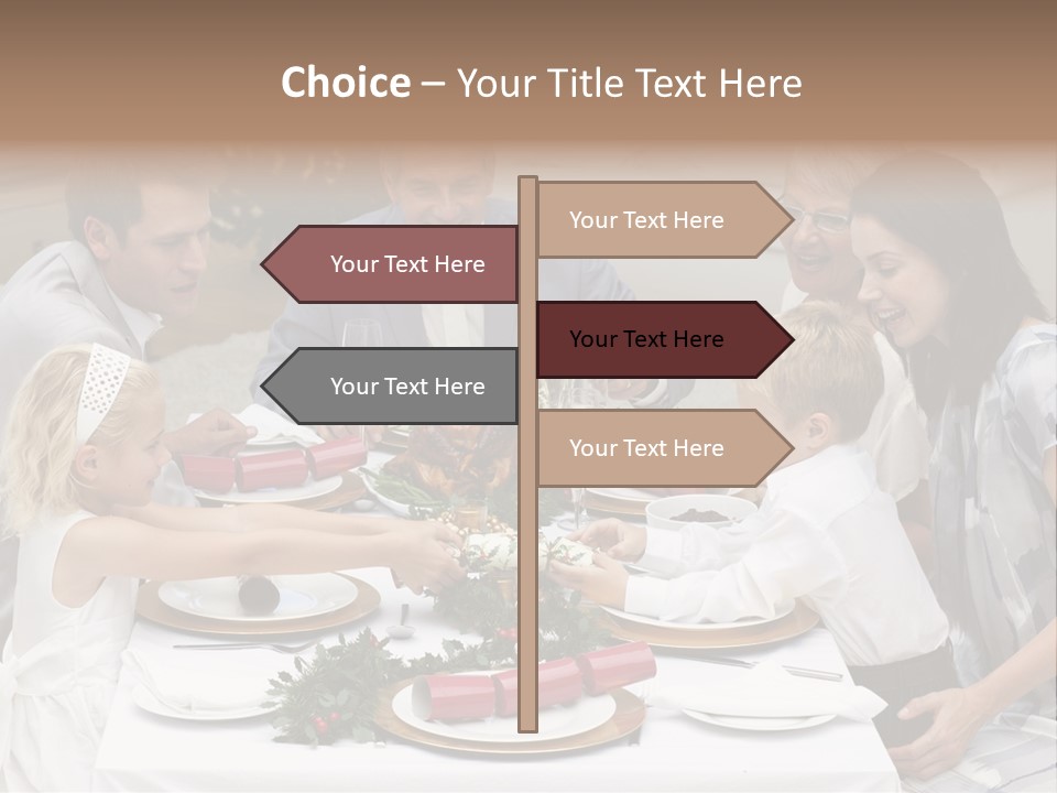 A Group Of People Sitting Around A Table With Food PowerPoint Template