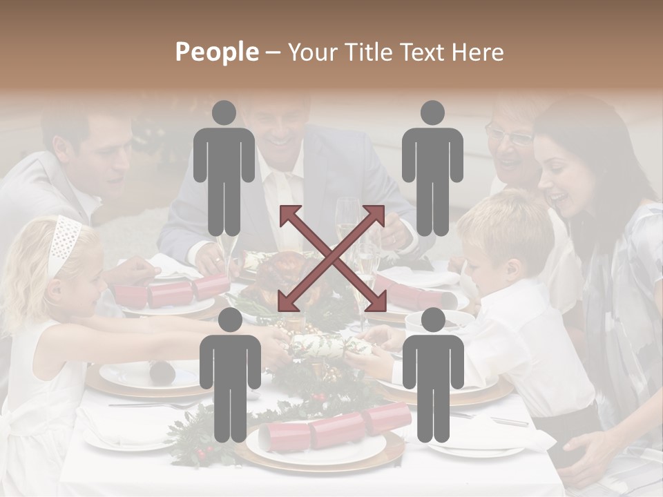 A Group Of People Sitting Around A Table With Food PowerPoint Template