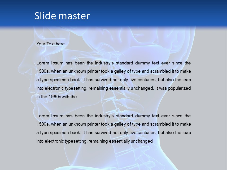 A Skeleton With A Blue Background Is Shown In This Powerpoint Presentation PowerPoint Template