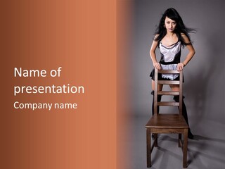 A Woman Sitting On Top Of A Wooden Chair PowerPoint Template